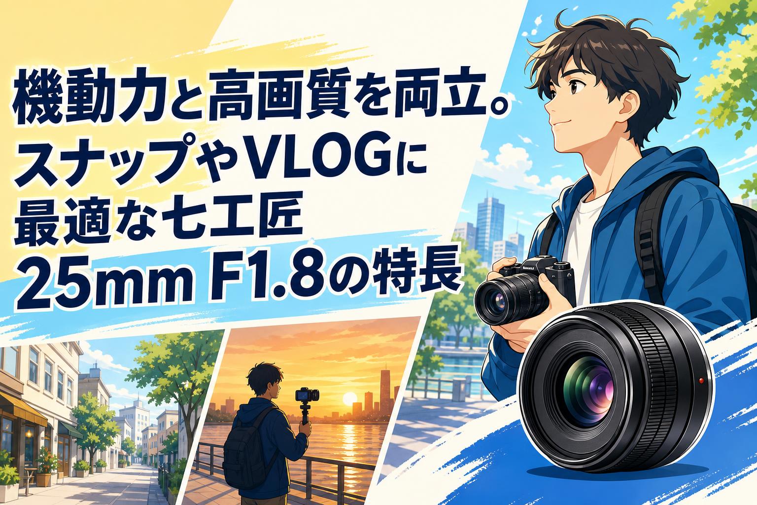 機動力と高画質を両立。スナップやVLOGに最適な七工匠 25mm F1.8の特長