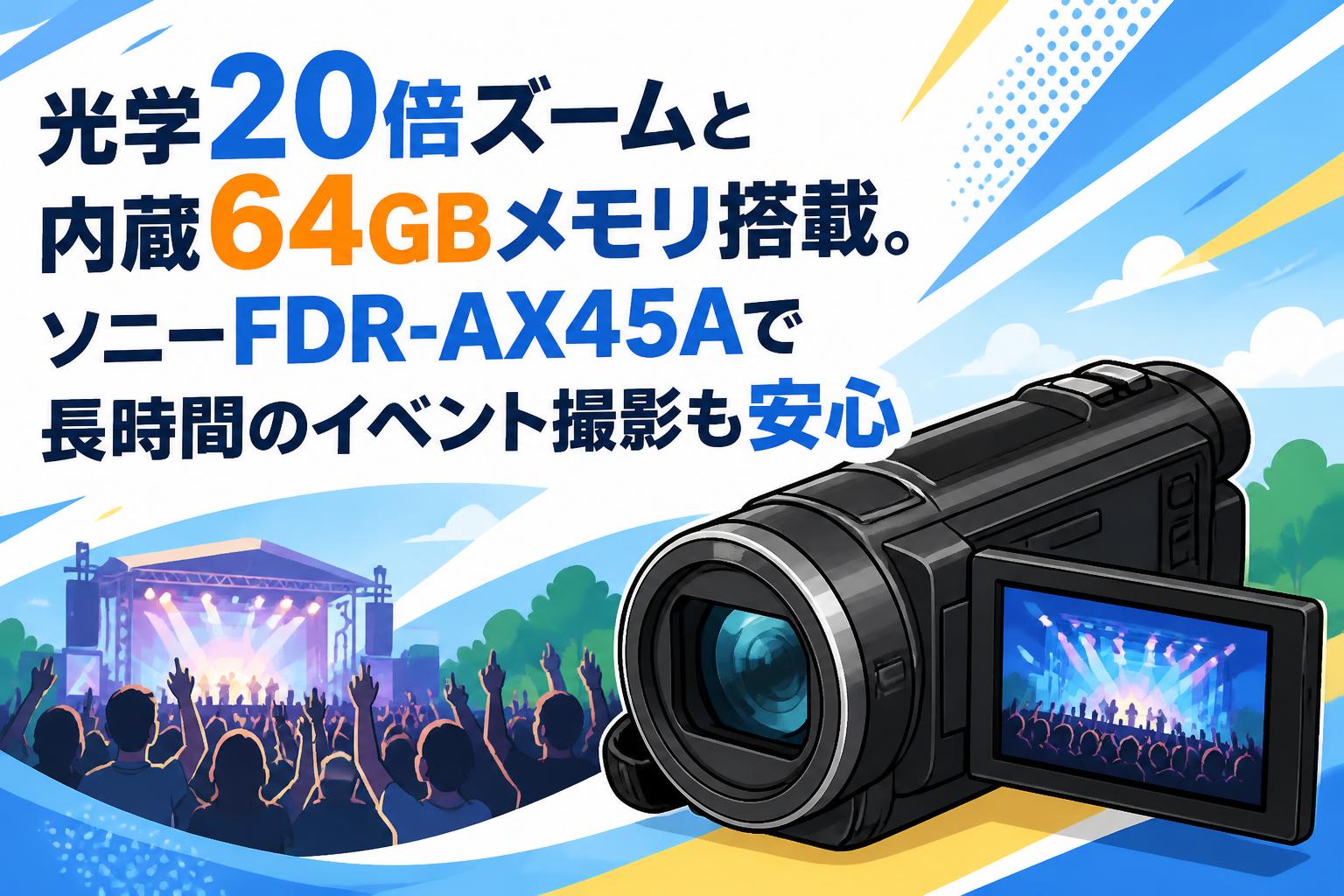 光学20倍ズームと内蔵64GBメモリ搭載。ソニーFDR-AX45Aで長時間のイベント撮影も安心