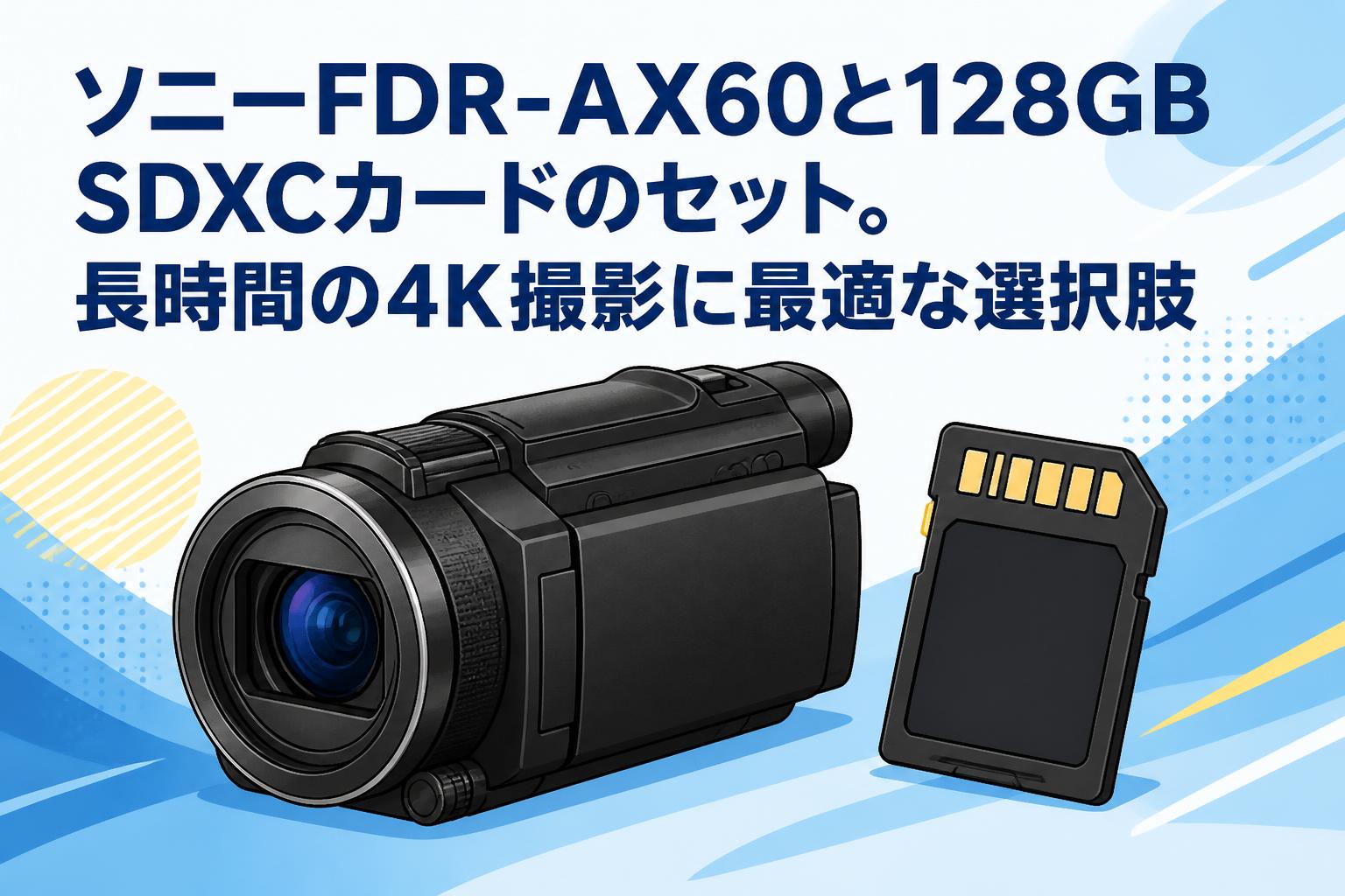 ソニーFDR-AX60と128GB SDXCカードのセット。長時間の4K撮影に最適な選択肢