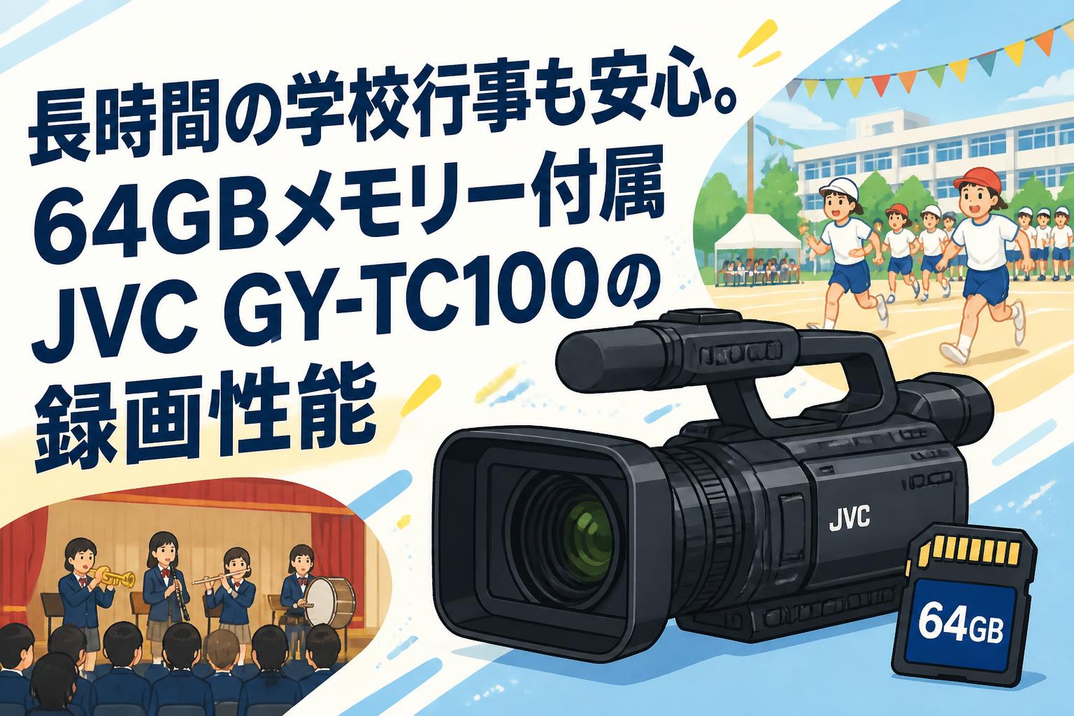 長時間の学校行事も安心。64GBメモリー付属JVC GY-TC100の録画性能