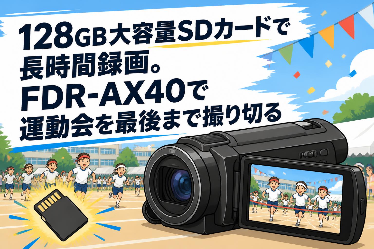 128GB大容量SDカードで長時間録画。FDR-AX40で運動会を最後まで撮り切る