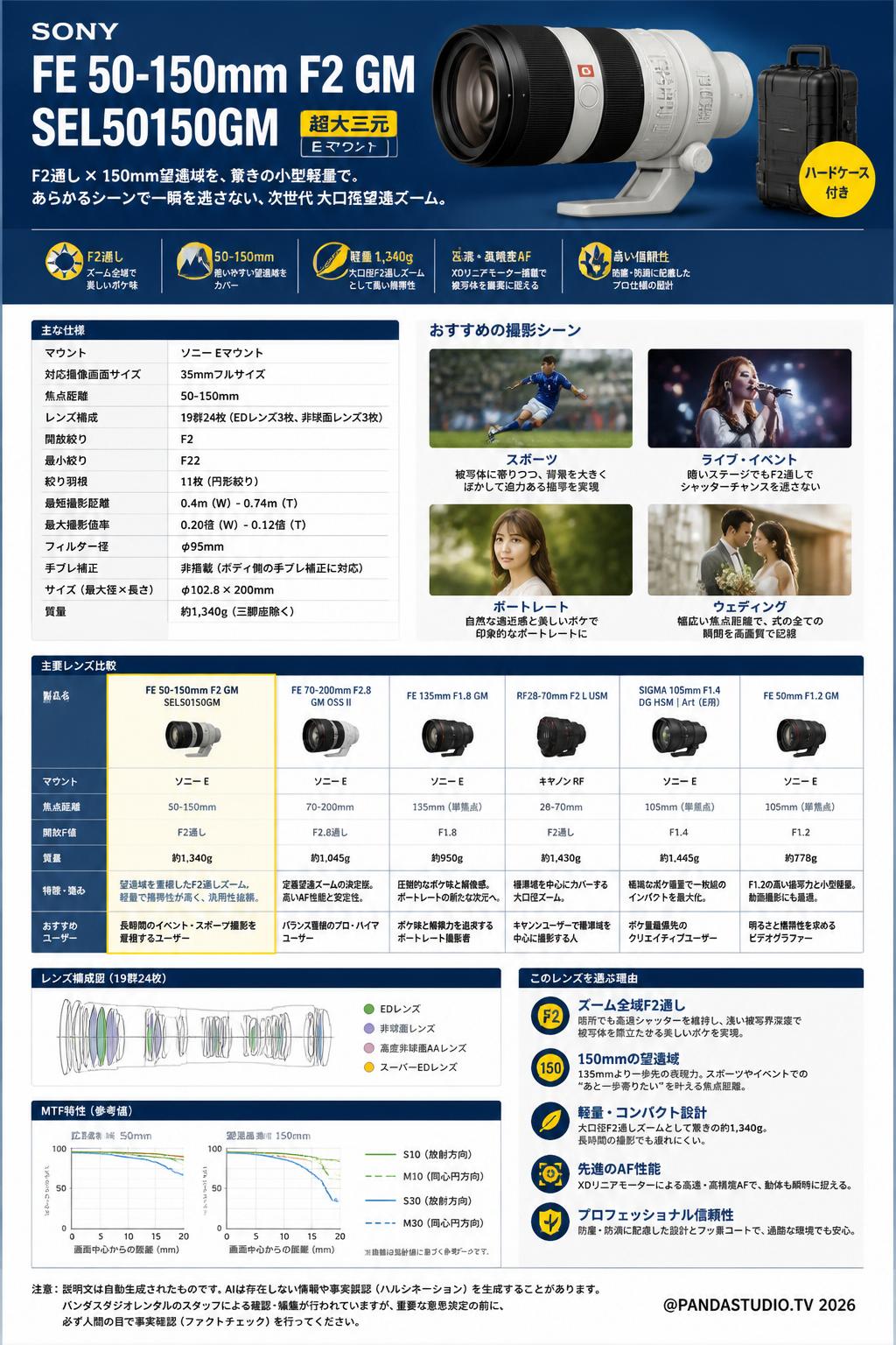 SONY FE 50-150mm F2 GM SEL50150GM 超大三元 Eマウント（ハードケース付き） 関連商品・競合製品