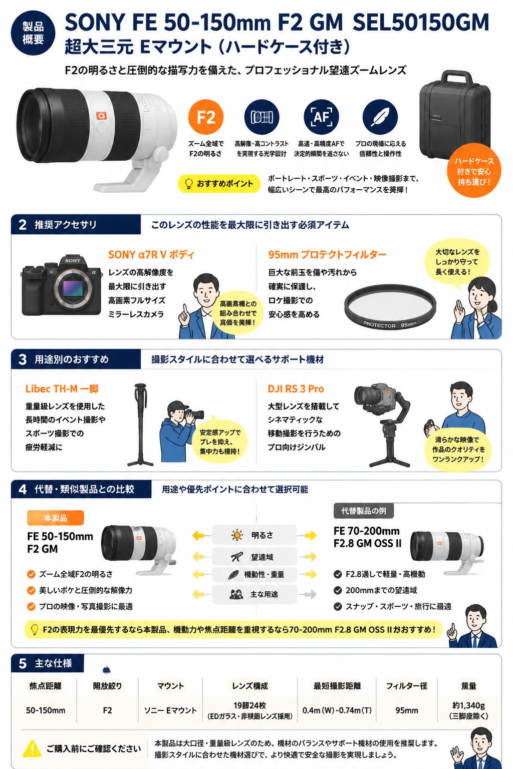 SONY FE 50-150mm F2 GM SEL50150GM 超大三元 Eマウント（ハードケース付き） 関連機器・周辺機器