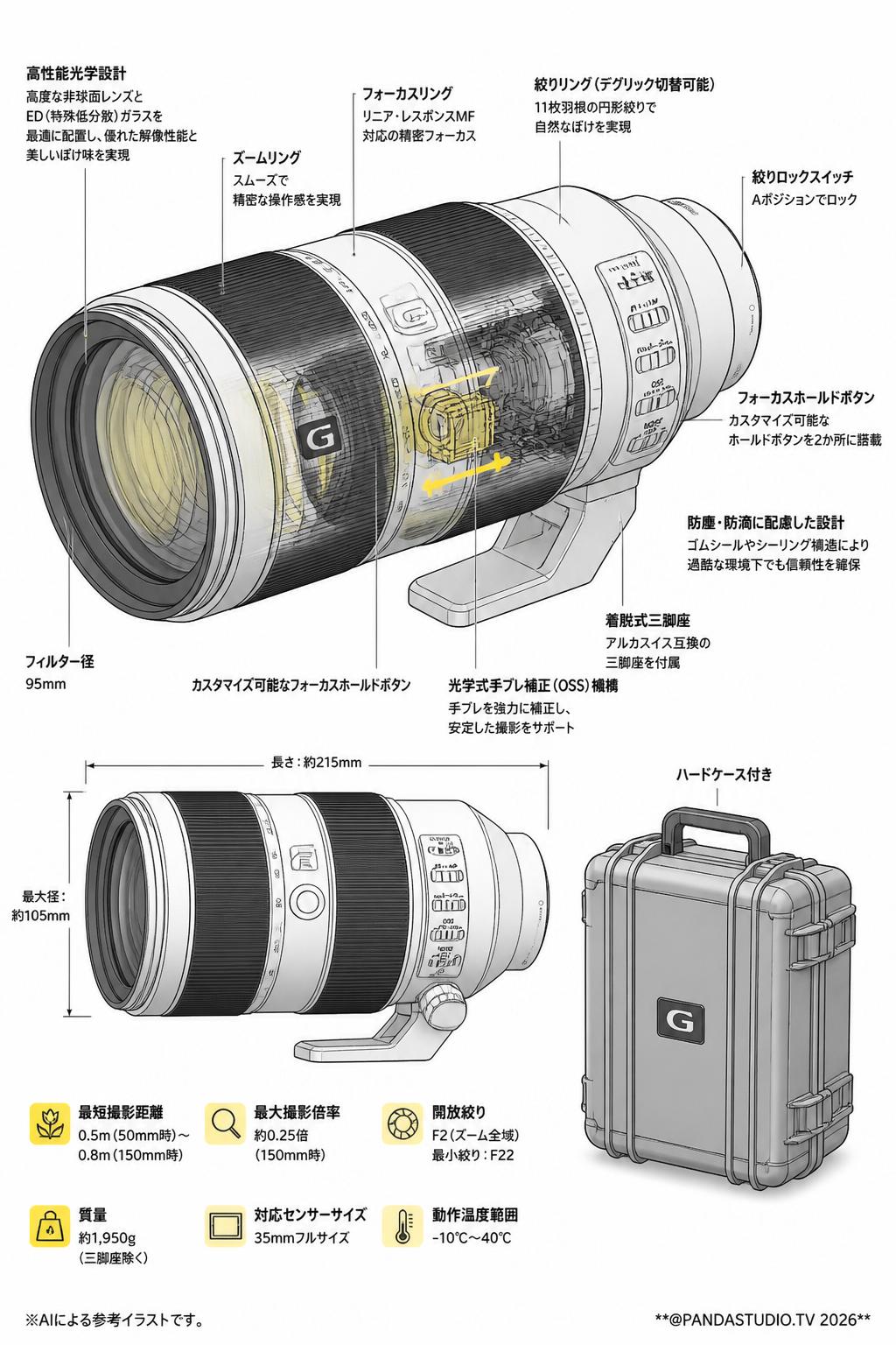 SONY FE 50-150mm F2 GM SEL50150GM 超大三元 Eマウント（ハードケース付き） スペック