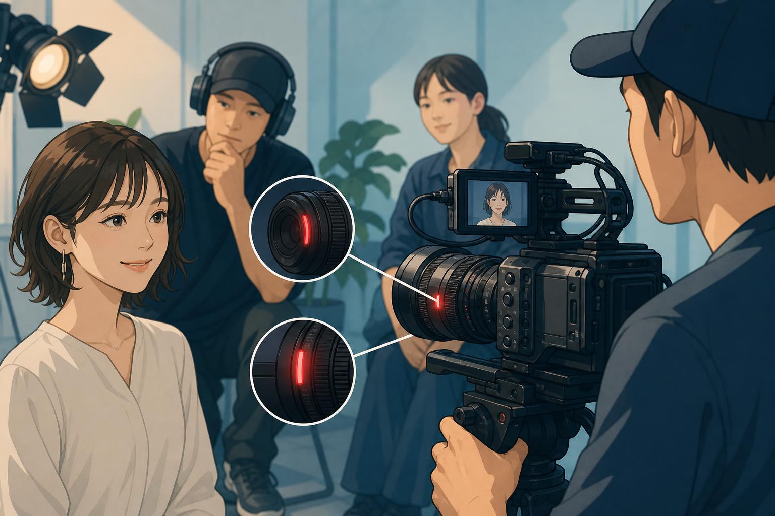 SAMYANG V-AF 35mm T1.9の最も特徴的な機能の一つが、レンズ本体の前面と側面に搭載されたタリーランプ（Tally Lamp）です。通常、録画状態はカメラのモニターで確認する必要があり&hellip;