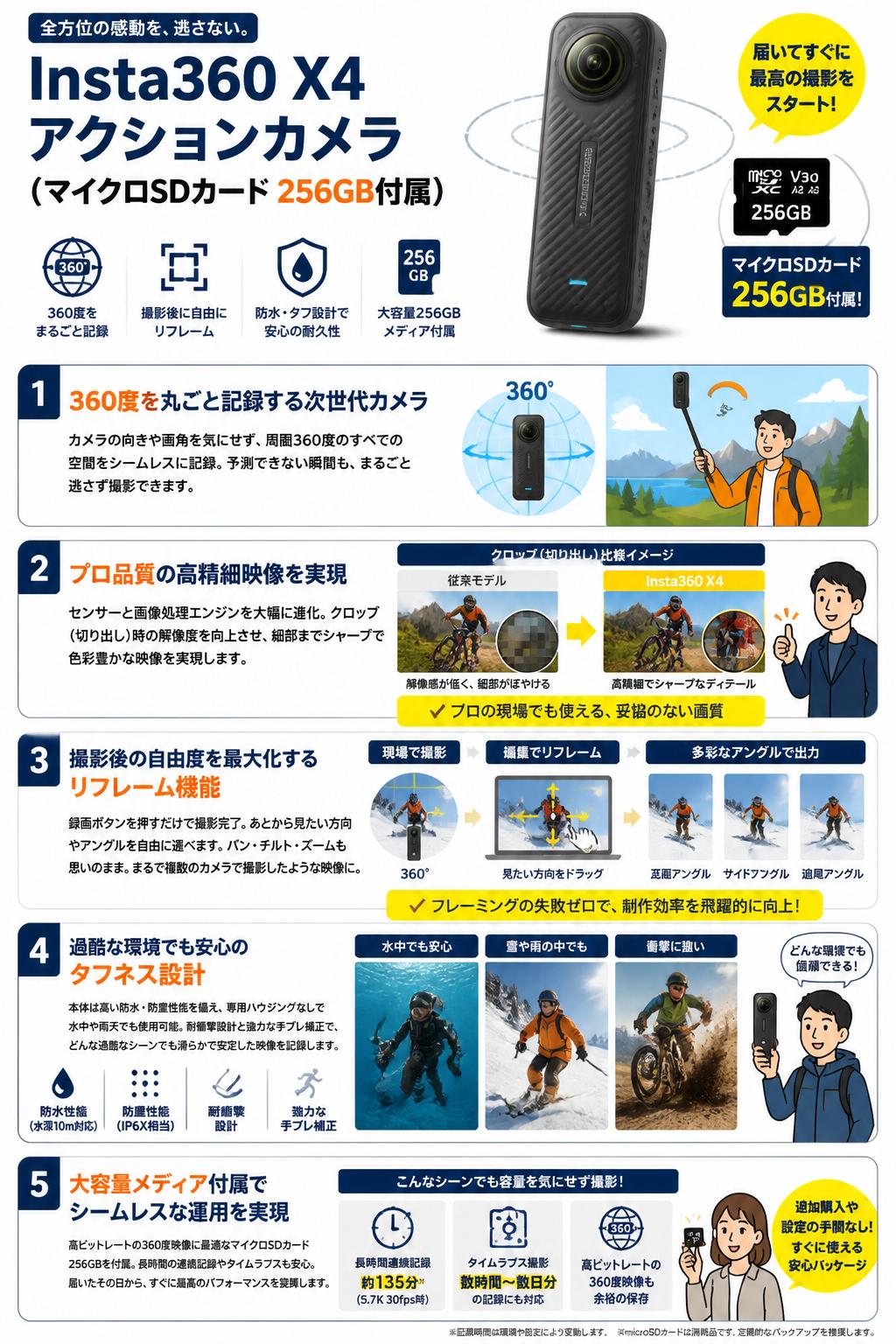 Insta360 X4 アクションカメラ  (マイクロSDカード 256GB付属） 概要