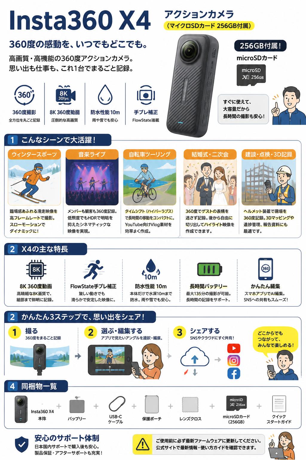 Insta360 X4 アクションカメラ  (マイクロSDカード 256GB付属） 用途