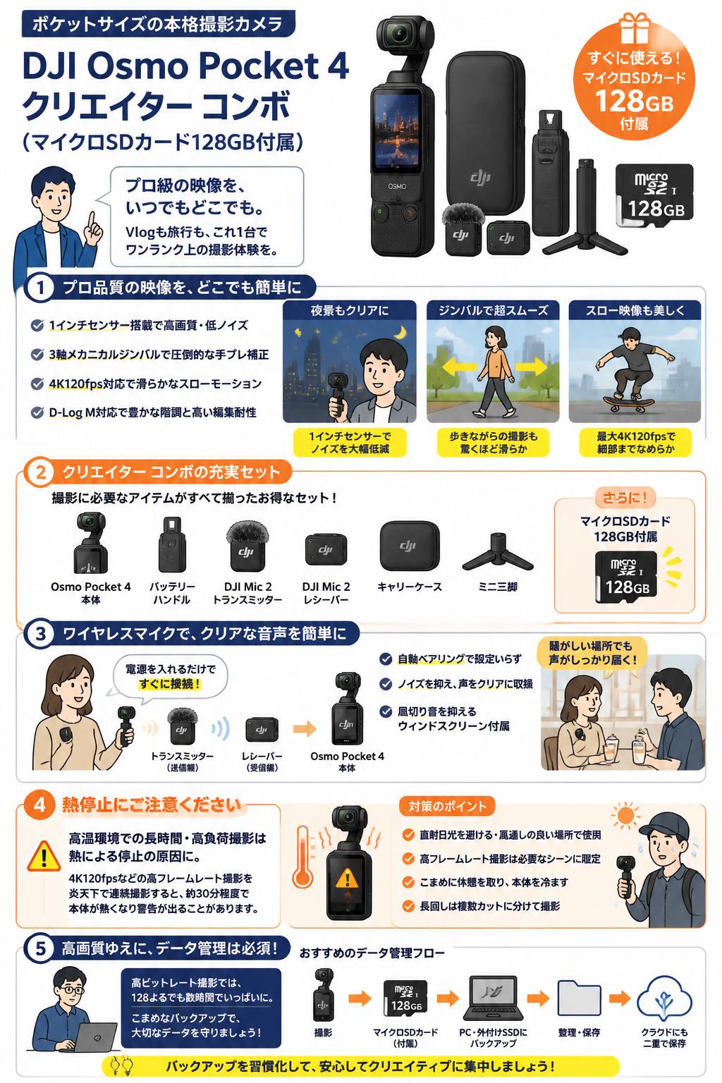 DJI Osmo Pocket 4 クリエイター コンボ (マイクロSDカード128GB付属) インターネット上のお客様の声（評判）