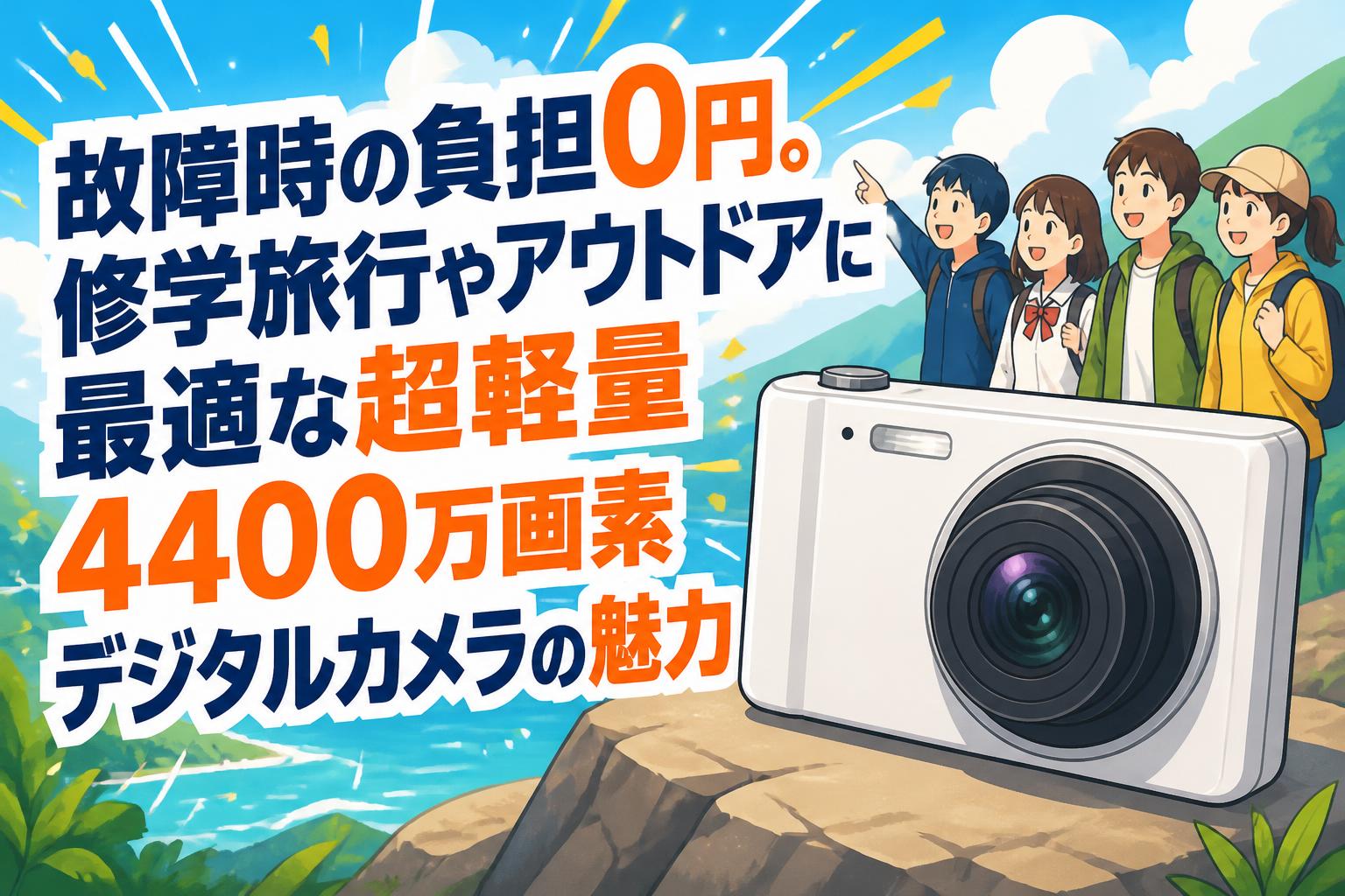 故障時の負担0円。修学旅行やアウトドアに最適な超軽量4400万画素デジタルカメラの魅力