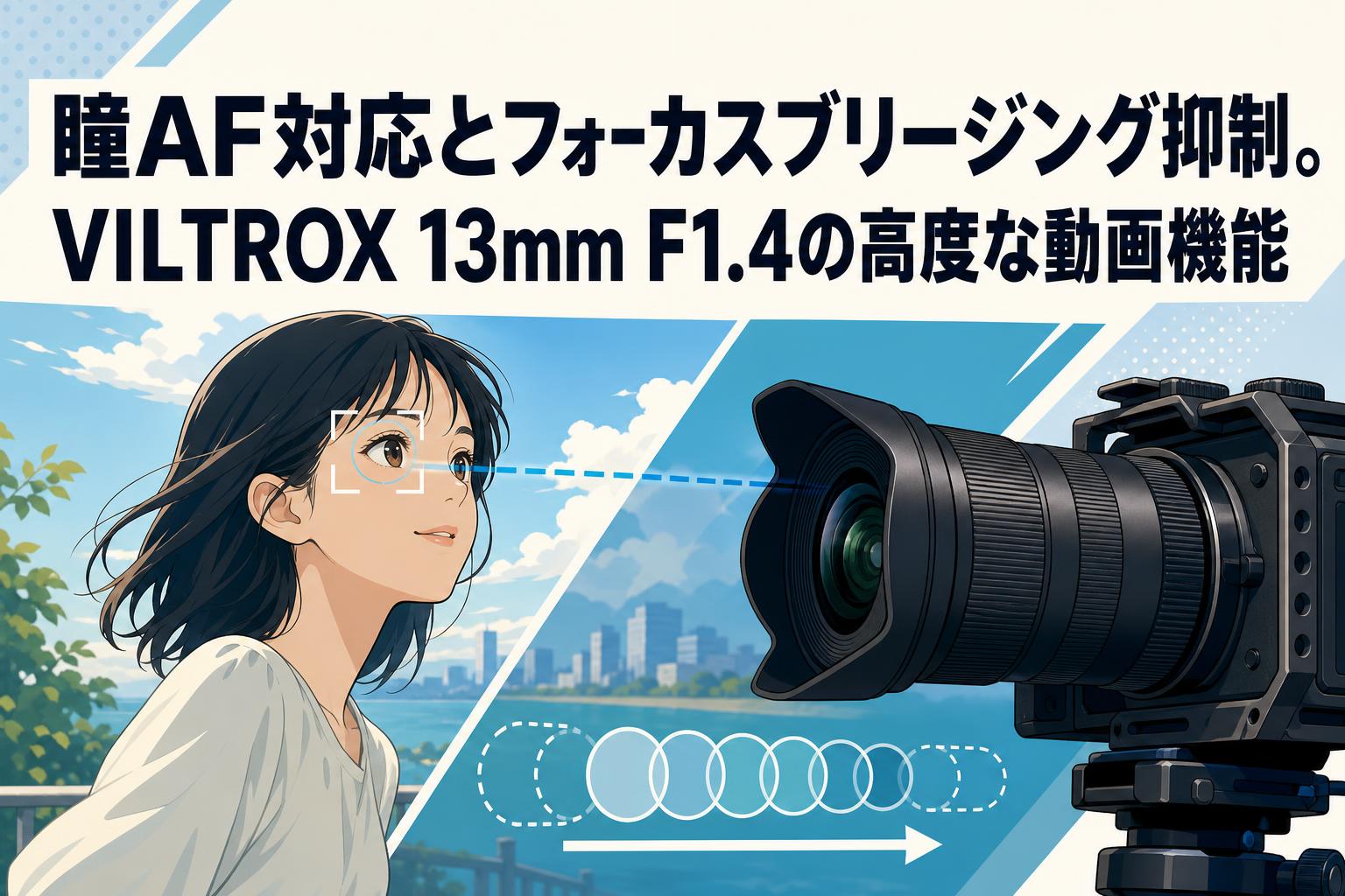 瞳AF対応とフォーカスブリージング抑制。VILTROX 13mm F1.4の高度な動画機能