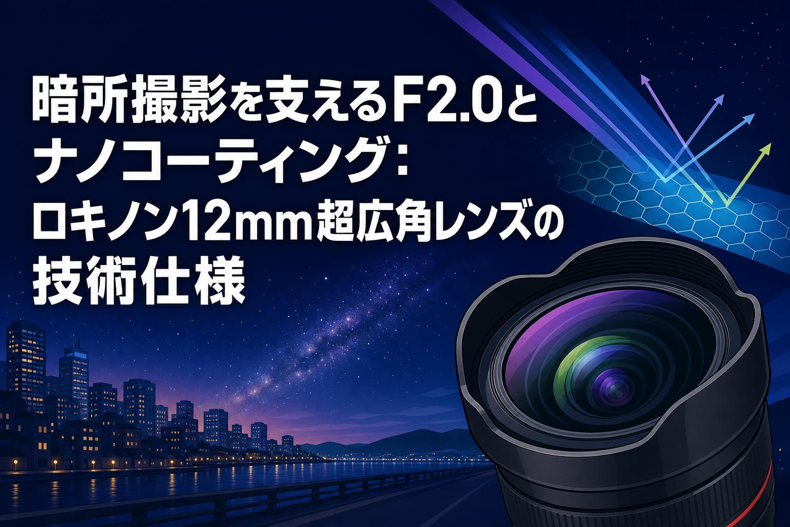 暗所撮影を支えるF2.0とナノコーティング：ロキノン12mm超広角レンズの技術仕様