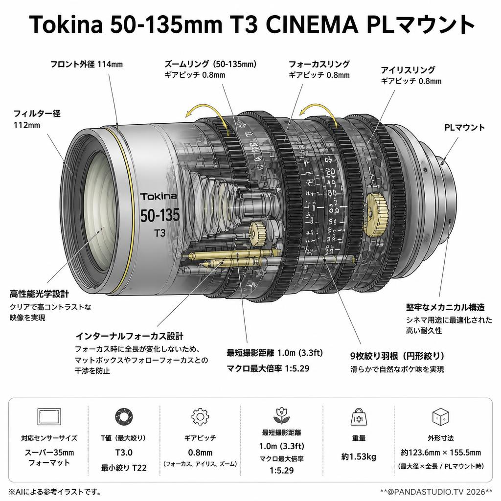 Tokina 50-135mm T3 CINEMA PLマウント スペック