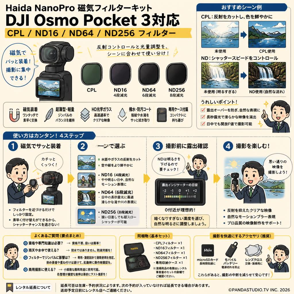 Haida NanoPro 磁気フィルターキット DJI Osmo Pocket 3対応  CPL ND16 ND64 ND256 フィルター FAQ（よくある質問と答え）