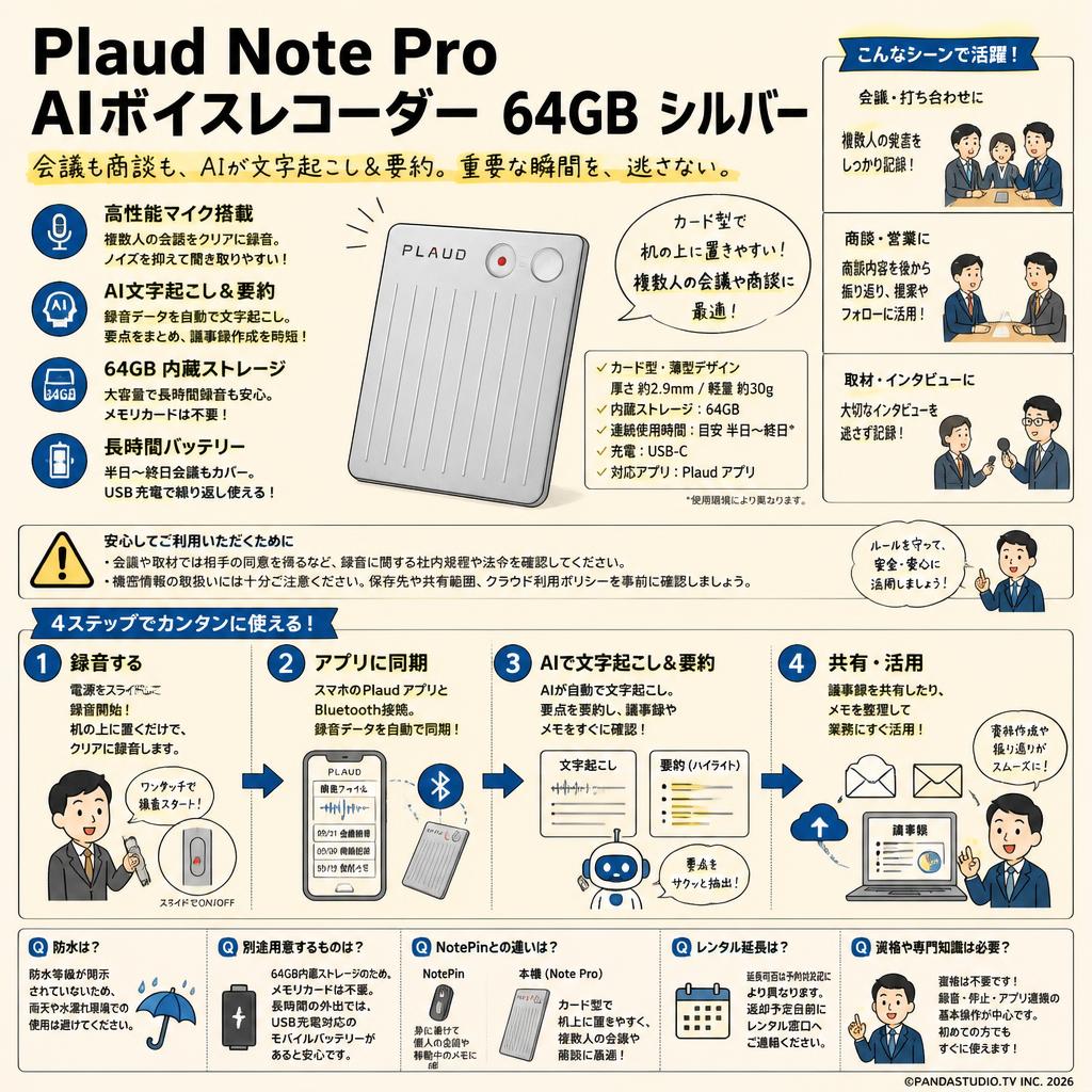 Plaud Note Pro AIボイスレコーダー 64GB シルバー FAQ（よくある質問と答え）