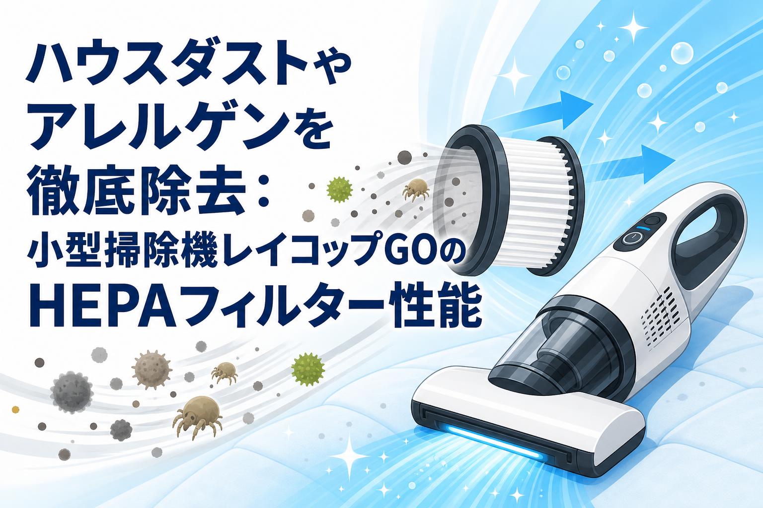 ハウスダストやアレルゲンを徹底除去：小型掃除機レイコップGOのHEPAフィルター性能