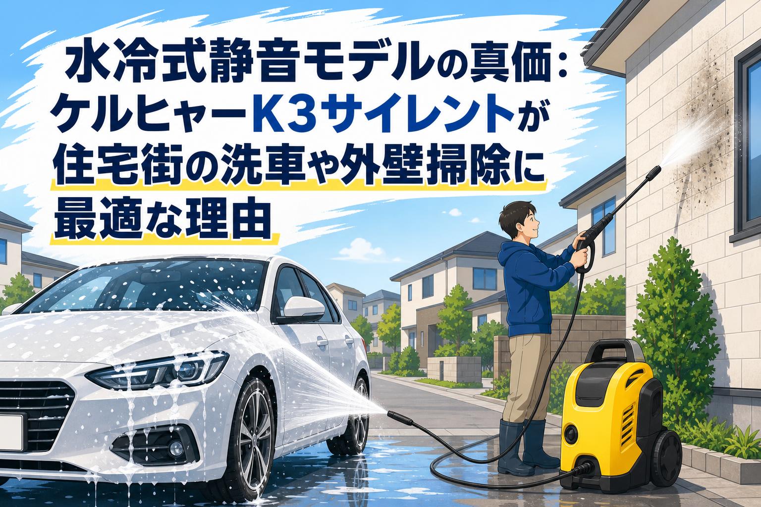 水冷式静音モデルの真価：ケルヒャーK3サイレントが住宅街の洗車や外壁掃除に最適な理由