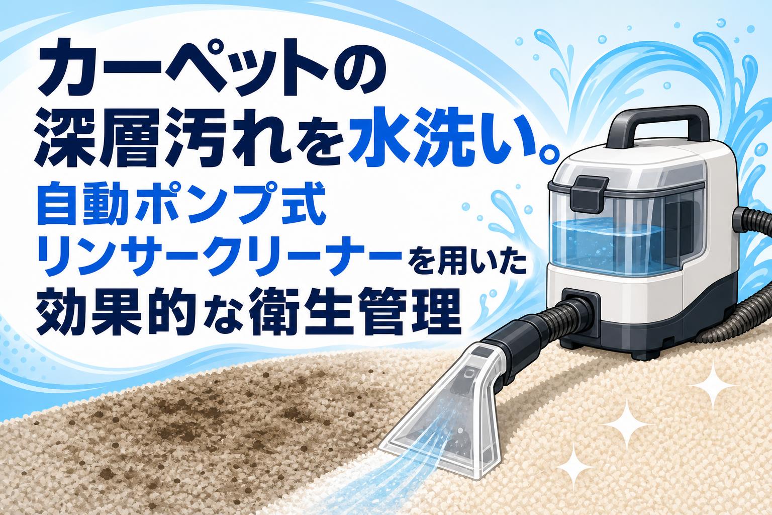 カーペットの深層汚れを水洗い。自動ポンプ式リンサークリーナーを用いた効果的な衛生管理
