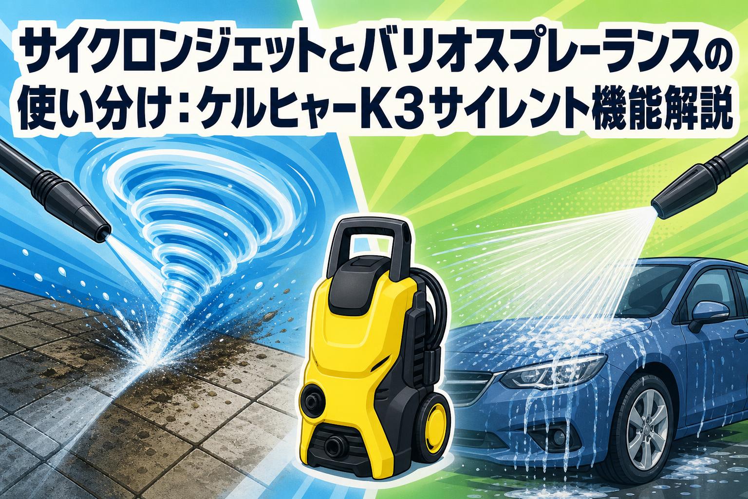 サイクロンジェットとバリオスプレーランスの使い分け：ケルヒャーK3サイレント機能解説