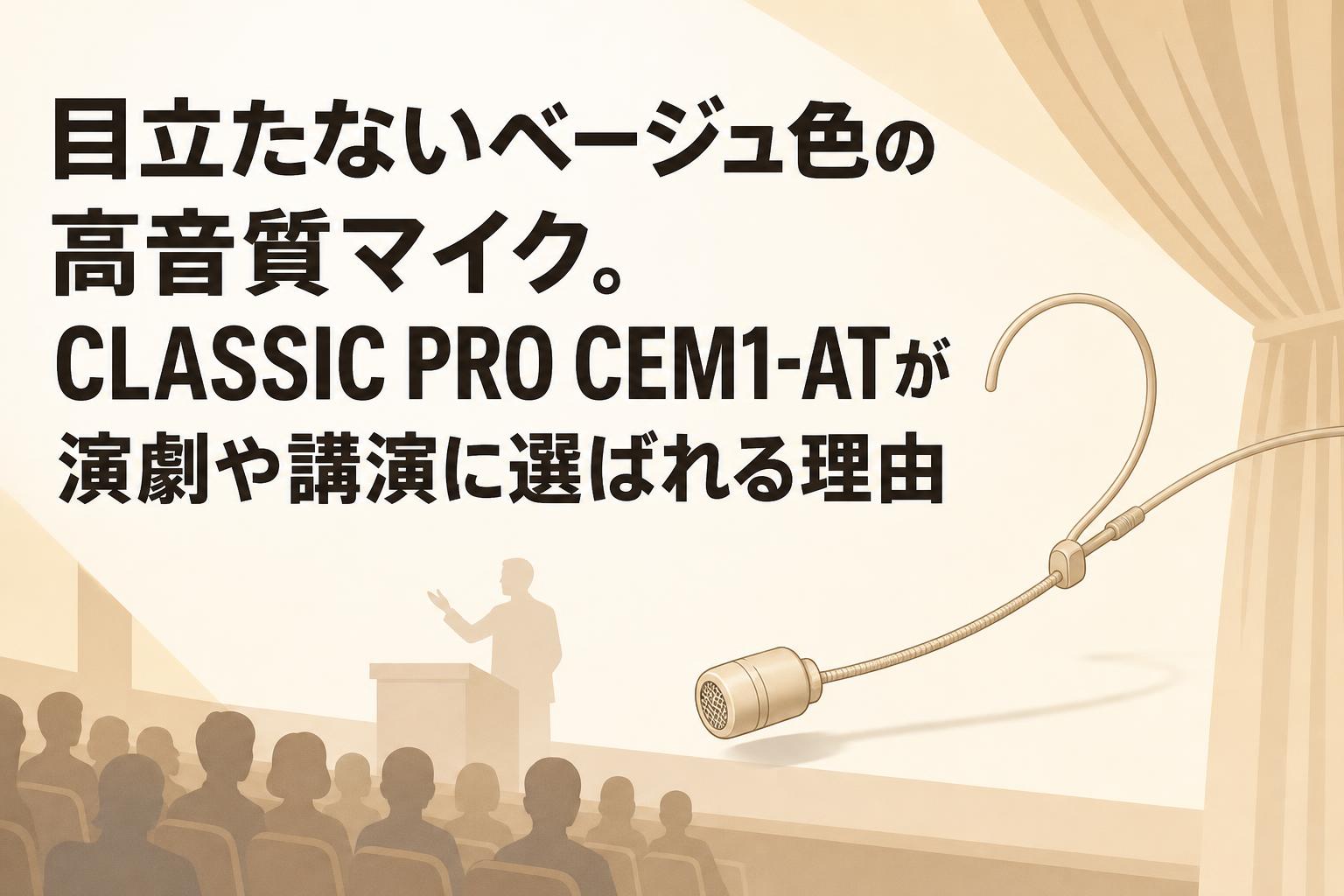 目立たないベージュ色の高音質マイク。CLASSIC PRO CEM1-ATが演劇や講演に選ばれる理由