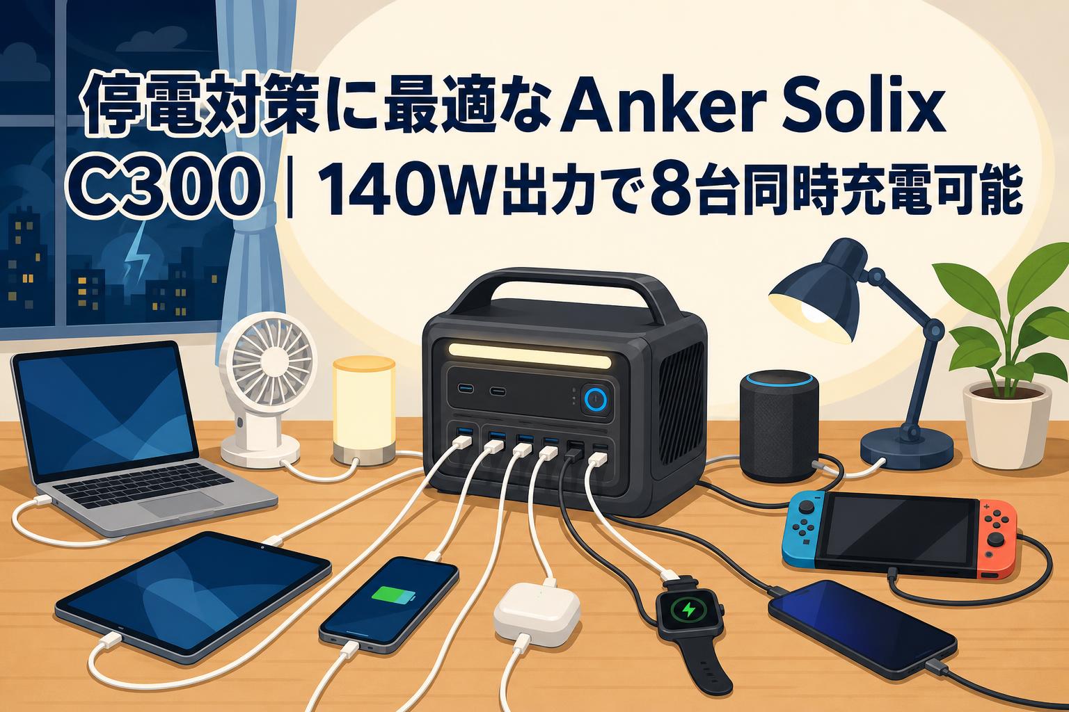 停電対策に最適なAnker Solix C300｜140W出力で8台同時充電可能