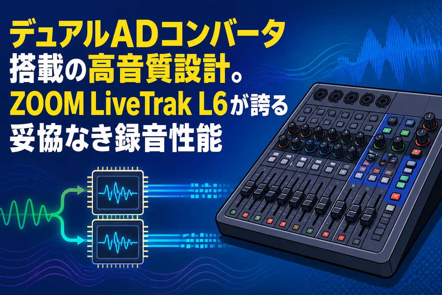 デュアルADコンバータ搭載の高音質設計。ZOOM LiveTrak L6が誇る妥協なき録音性能