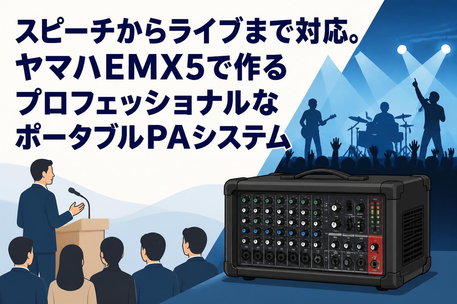スピーチからライブまで対応。ヤマハEMX5で作るプロフェッショナルなポータブルPAシステム