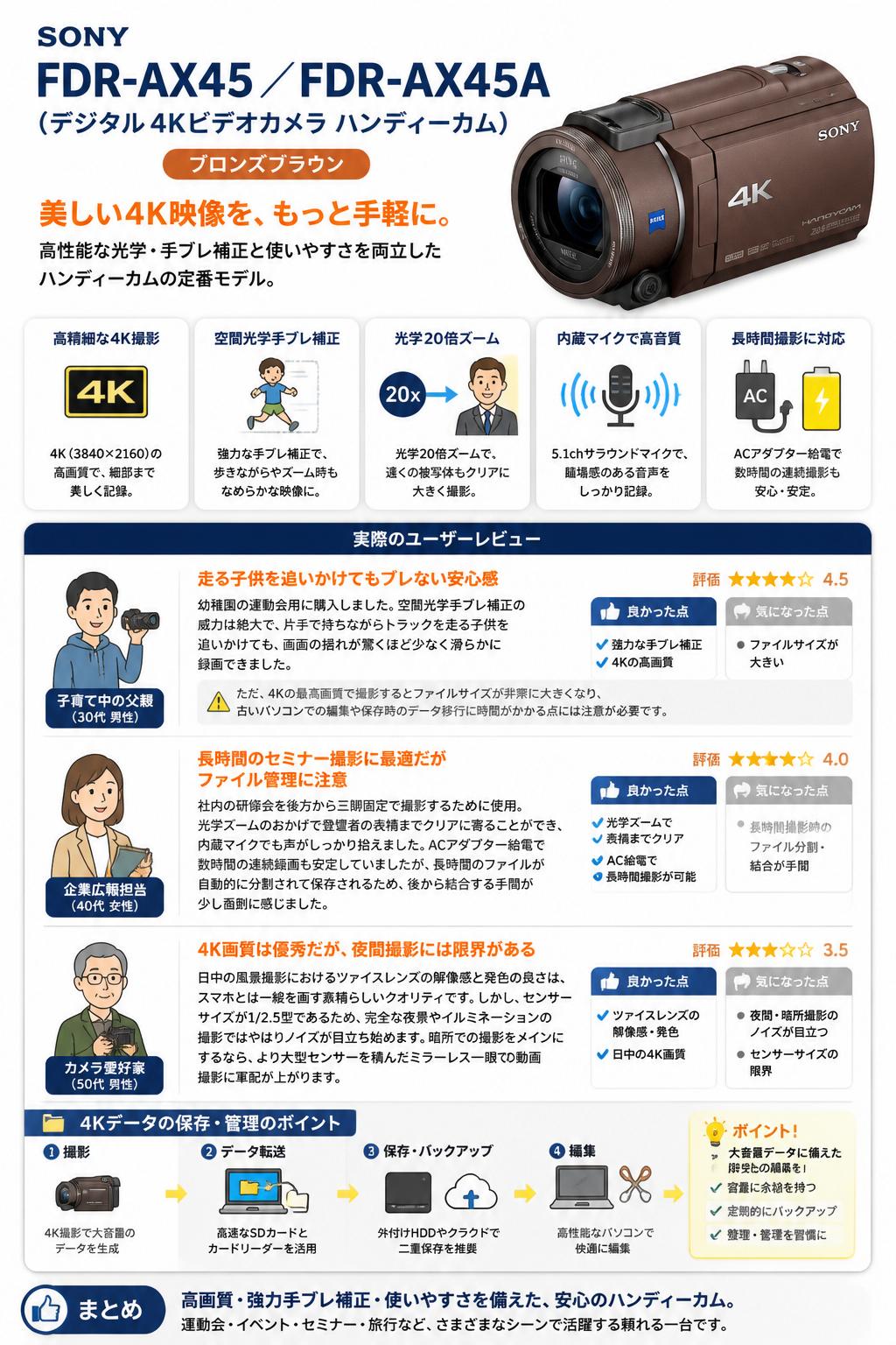 SONY FDR-AX45 ／FDR-AX45A（デジタル４Kビデオカメラ ハンディーカム））ブロンズブラウン インターネット上のお客様の声（評判）