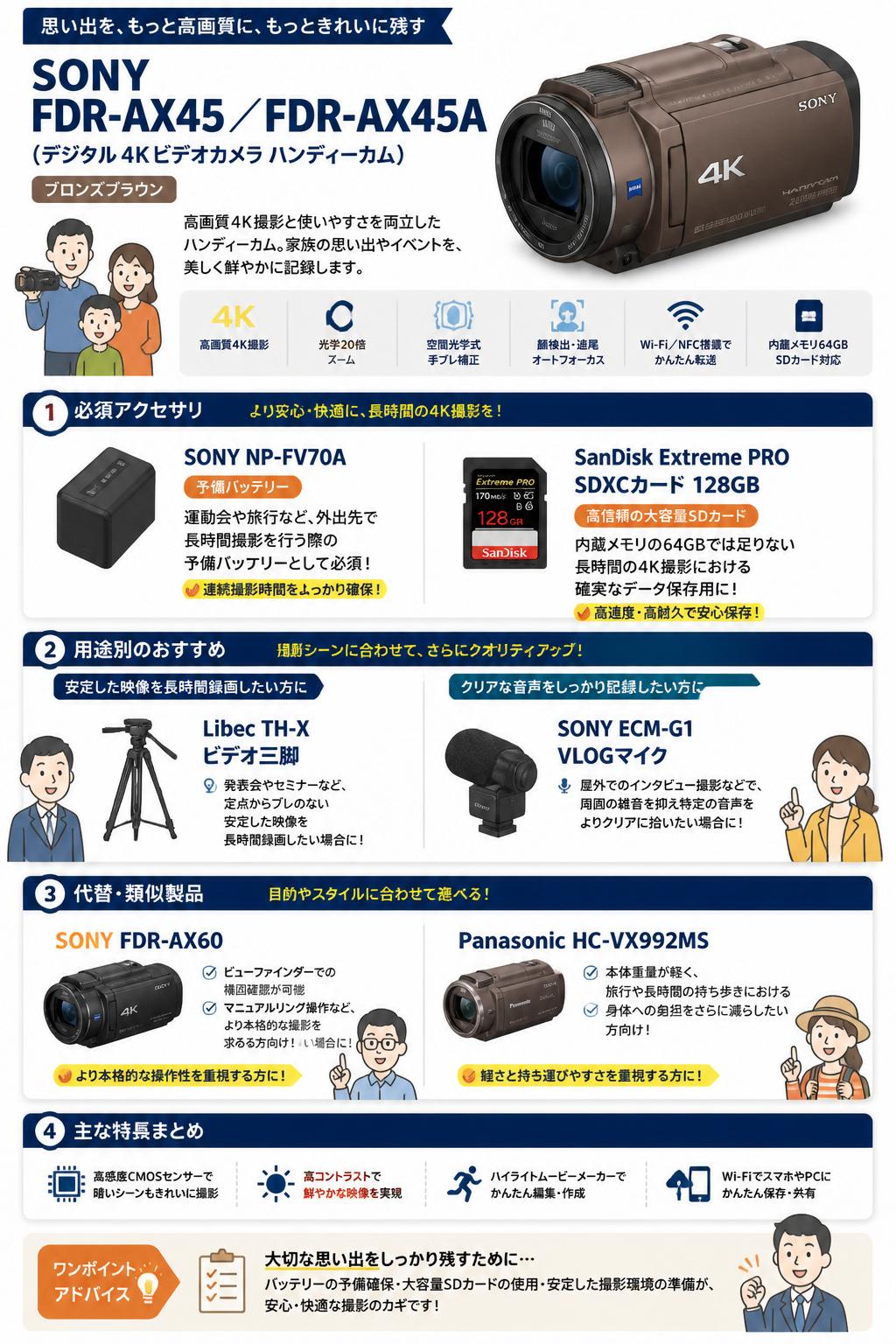 SONY FDR-AX45 ／FDR-AX45A（デジタル４Kビデオカメラ ハンディーカム））ブロンズブラウン 関連機器・周辺機器