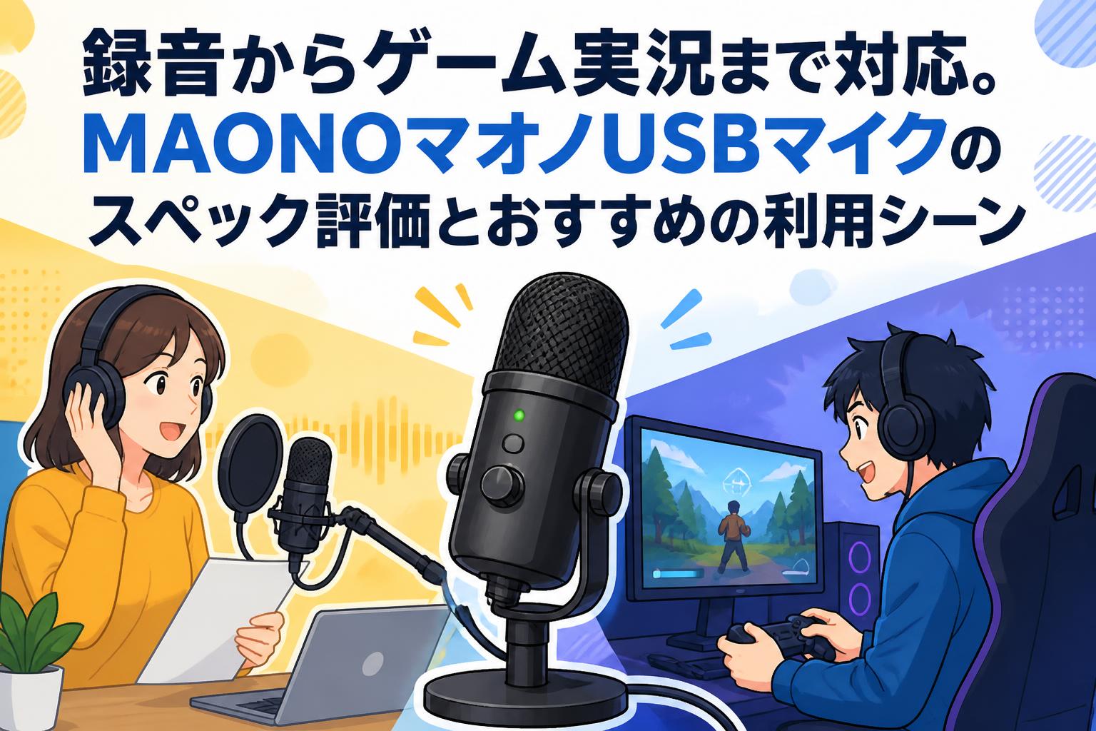 録音からゲーム実況まで対応。MAONOマオノUSBマイクのスペック評価とおすすめの利用シーン