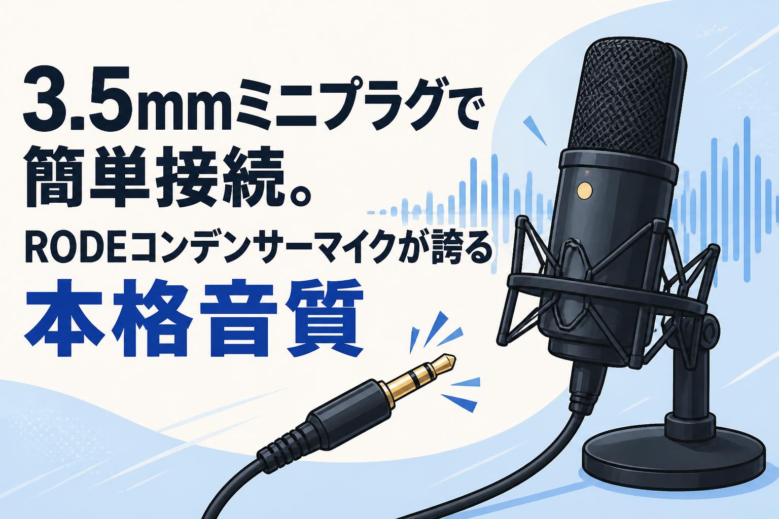 3.5mmミニプラグで簡単接続。RODEコンデンサーマイクが誇る本格音質