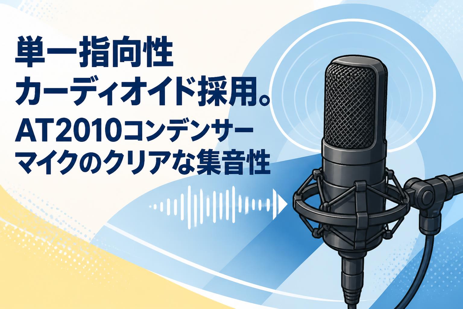 単一指向性カーディオイド採用。AT2010コンデンサーマイクのクリアな集音性