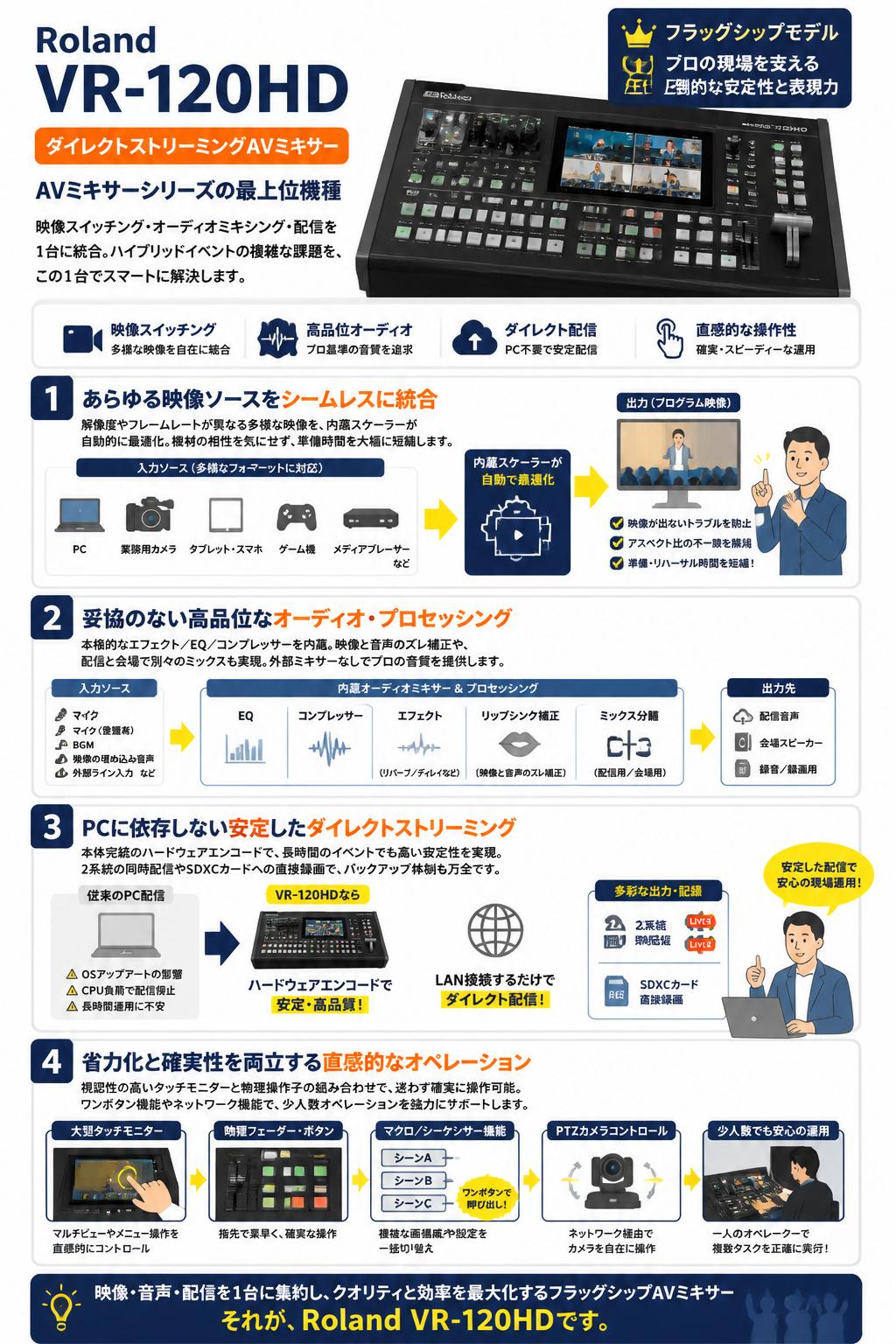 Roland VR-120HD 【 ダイレクトストリーミングＡＶミキサー】AVミキサーシリーズの最上位機種 概要