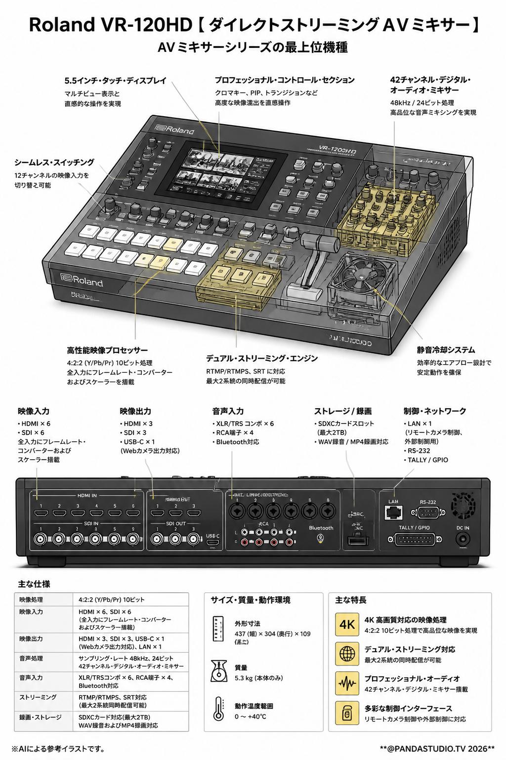 Roland VR-120HD 【 ダイレクトストリーミングＡＶミキサー】AVミキサーシリーズの最上位機種 スペック