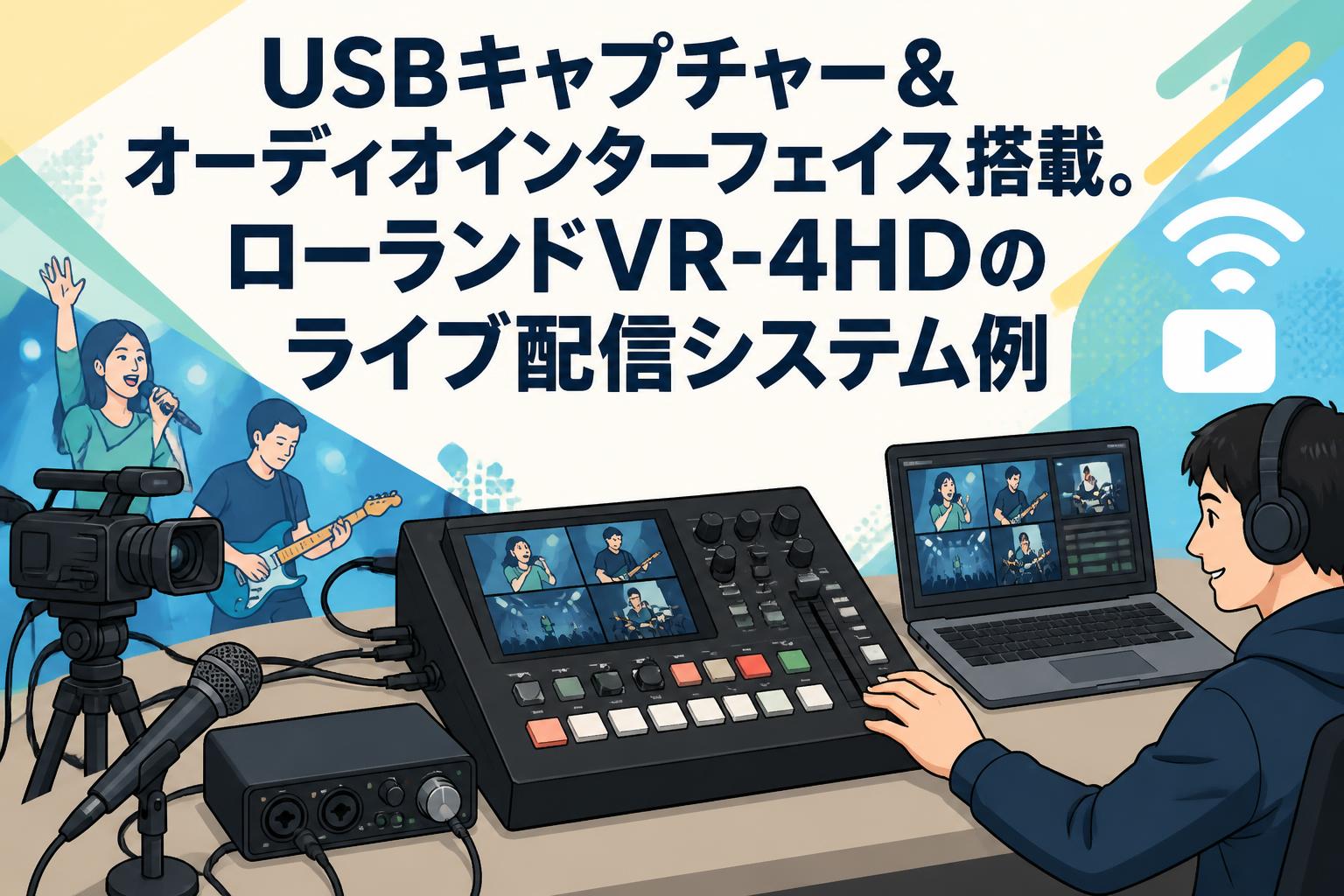 USBキャプチャー＆オーディオインターフェイス搭載。ローランドVR-4HDのライブ配信システム例
