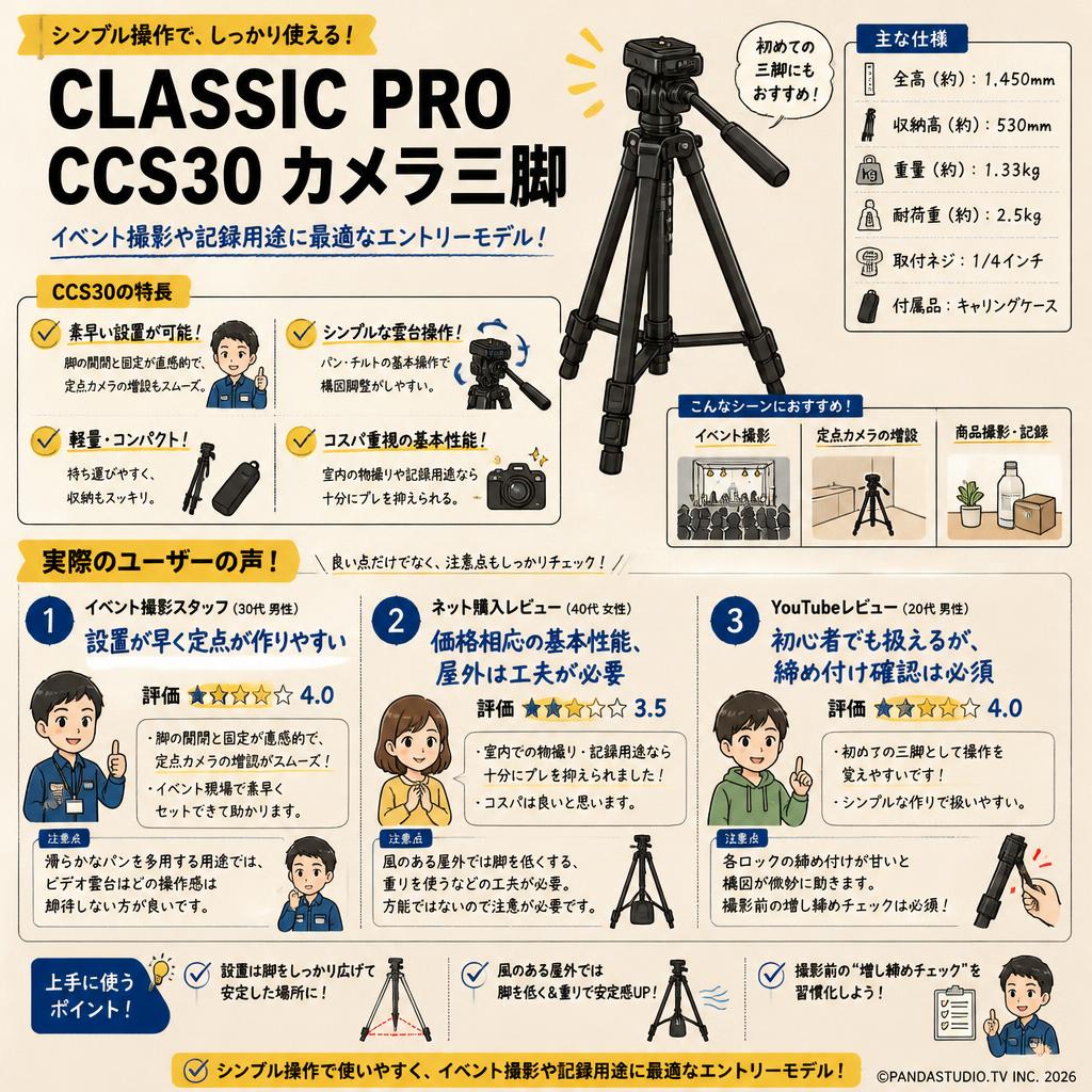 CLASSIC PRO CCS30 カメラ三脚 インターネット上のお客様の声（評判）