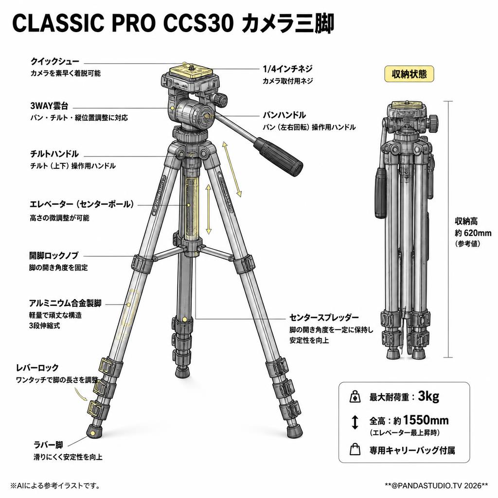 CLASSIC PRO CCS30 カメラ三脚 スペック