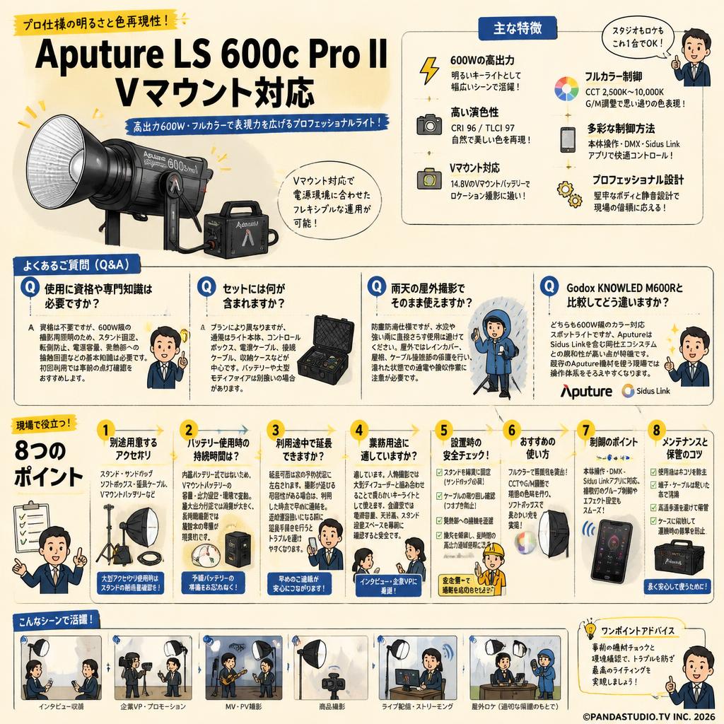 Aputure LS 600c Pro II 600W 色温度 2,300K-10,000K (スタンド無し) [Vマウント] FAQ（よくある質問と答え）