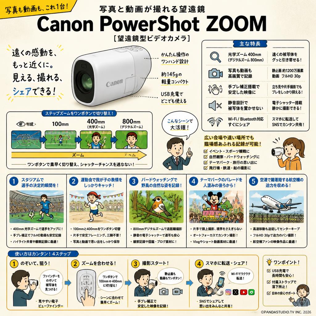 Canon PowerShot ZOOM [望遠鏡型ビデオカメラ] 写真と動画が撮れる望遠鏡 用途