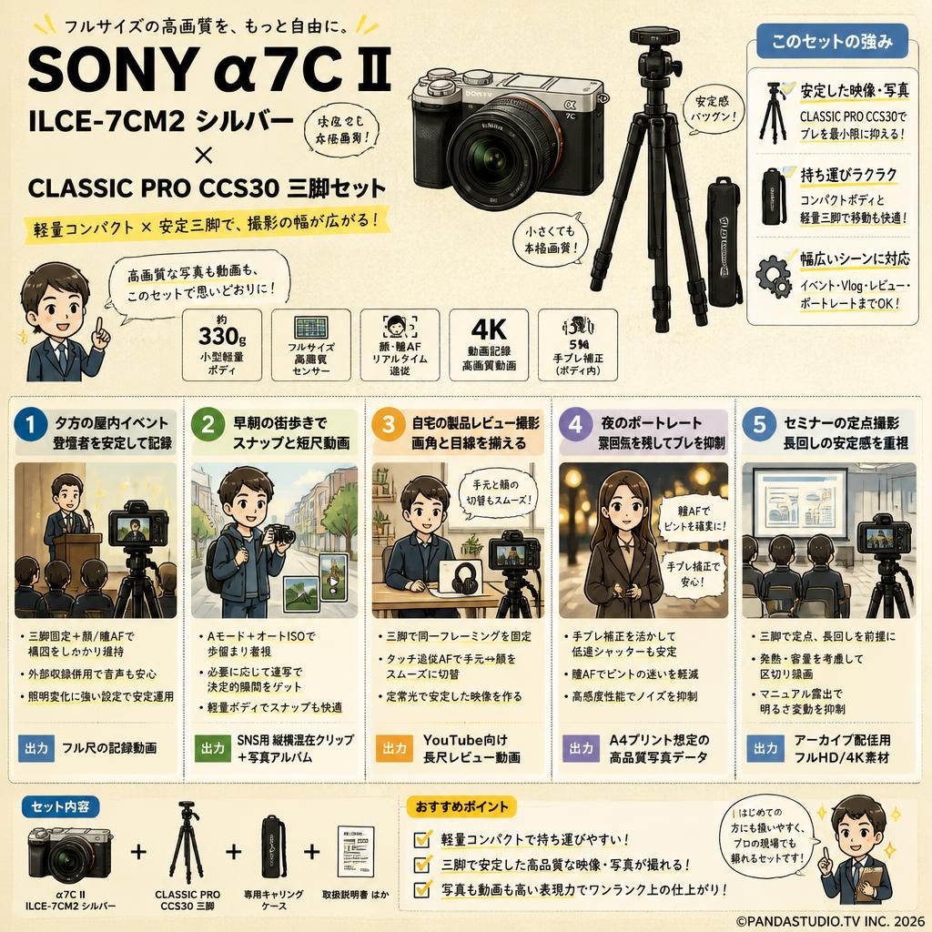 SONY α7C II ILCE-7CM2  シルバー / CLASSIC PRO CCS30 三脚セット 用途