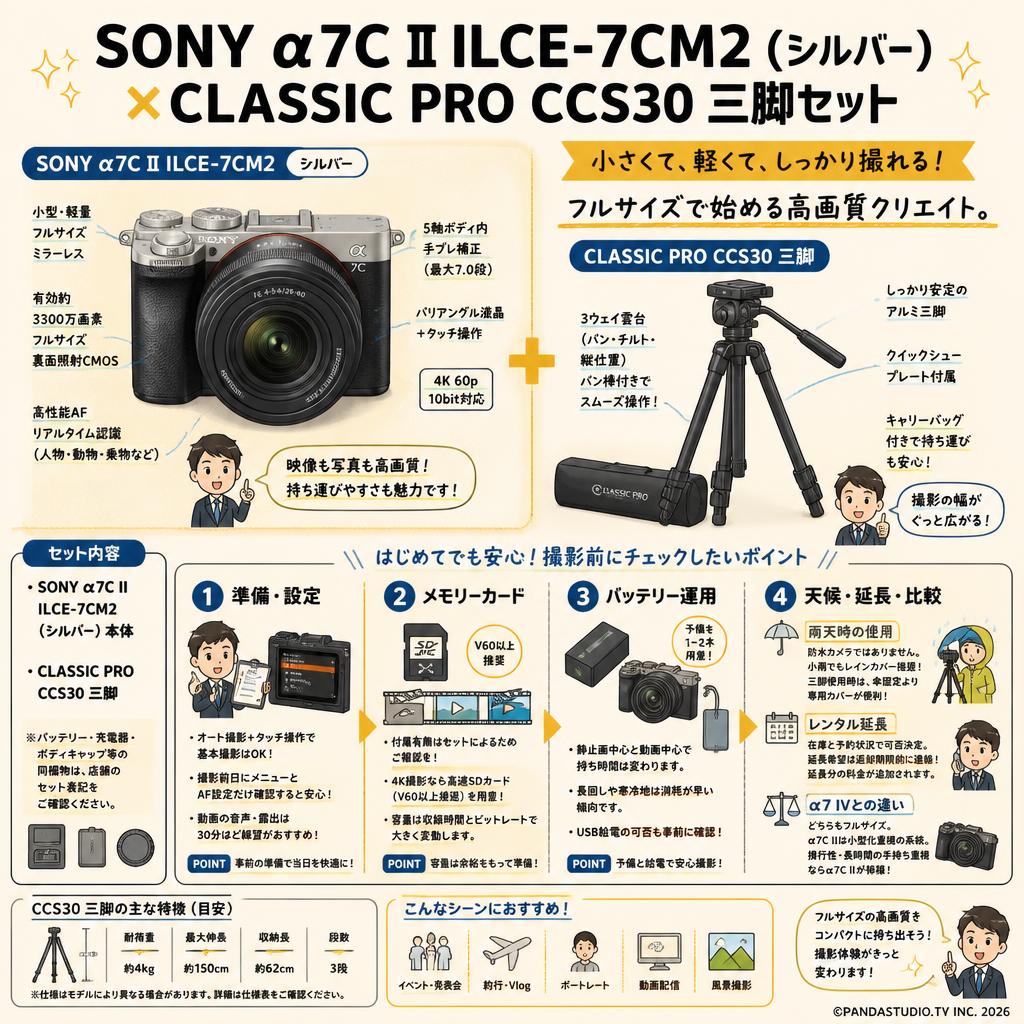 SONY α7C II ILCE-7CM2  シルバー / CLASSIC PRO CCS30 三脚セット FAQ（よくある質問と答え）
