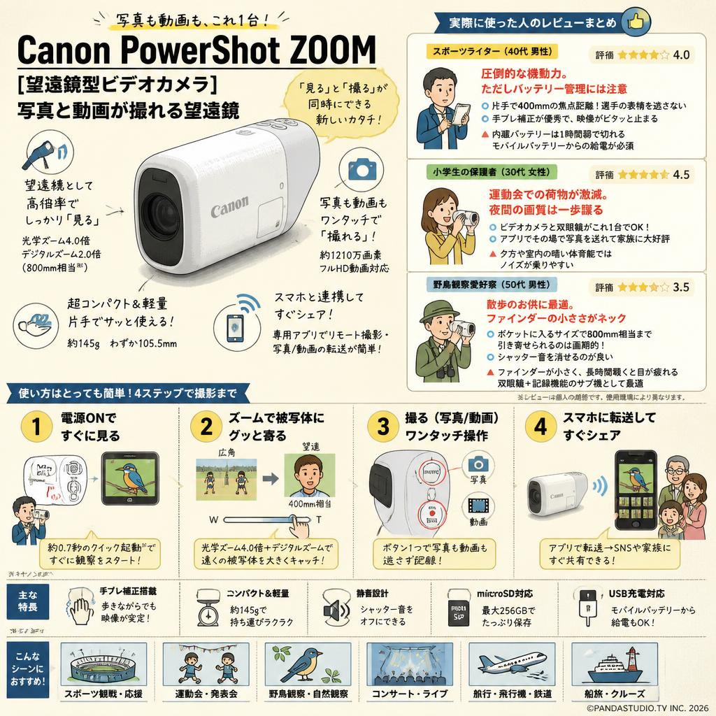 Canon PowerShot ZOOM [望遠鏡型ビデオカメラ] 写真と動画が撮れる望遠鏡 インターネット上のお客様の声（評判）