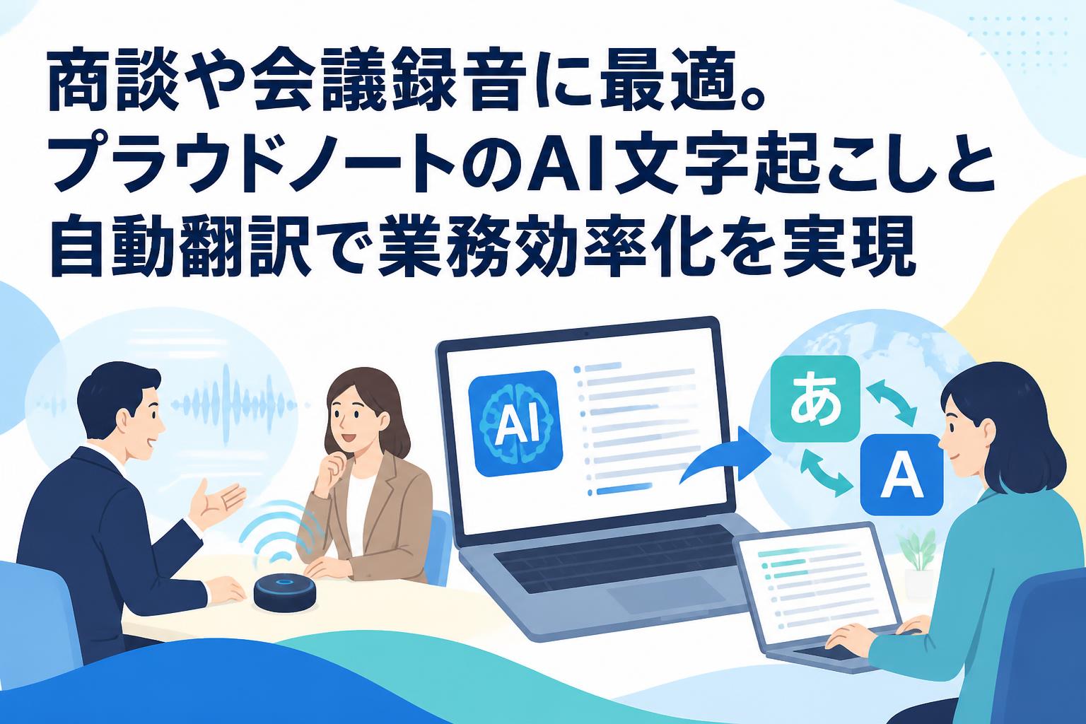 商談や会議録音に最適。プラウドノートのAI文字起こしと自動翻訳で業務効率化を実現