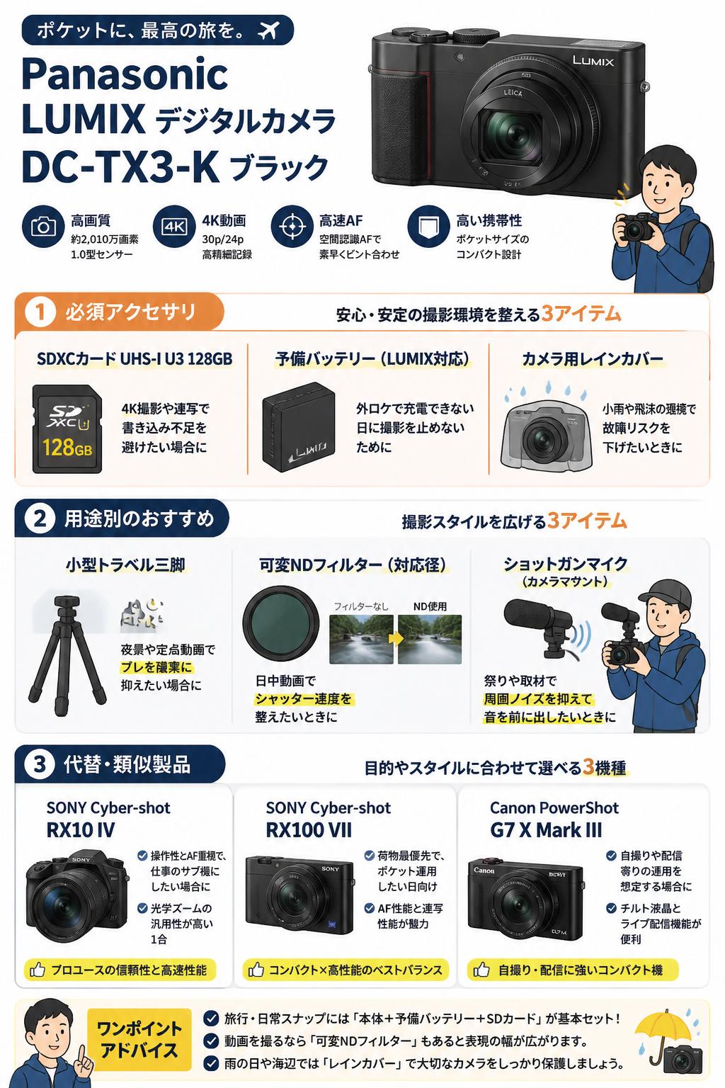 Panasonic LUMIX デジタルカメラ DC-TX3-K ブラック 関連機器・周辺機器