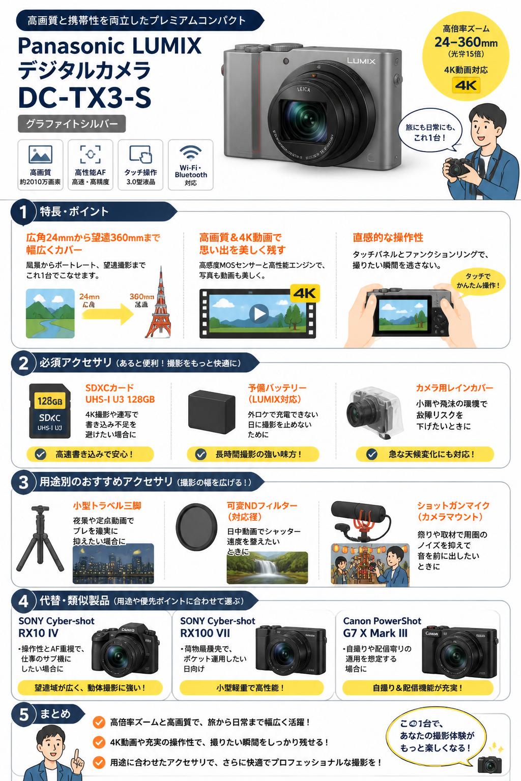 Panasonic LUMIX デジタルカメラ DC-TX3-S グラファイトシルバー 関連機器・周辺機器