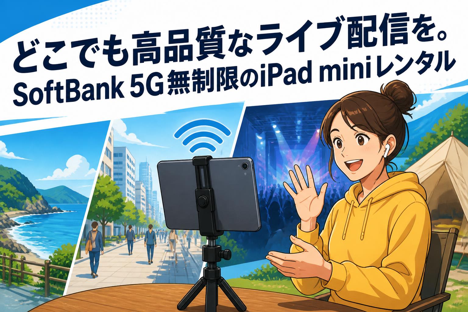 どこでも高品質なライブ配信を。SoftBank 5G無制限のiPad miniレンタル