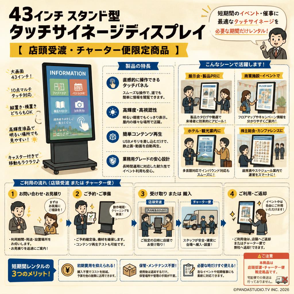 43インチ スタンド型タッチサイネージディスプレイ【 店頭受渡・チャーター便限定商品 】 おもな対象のお客様