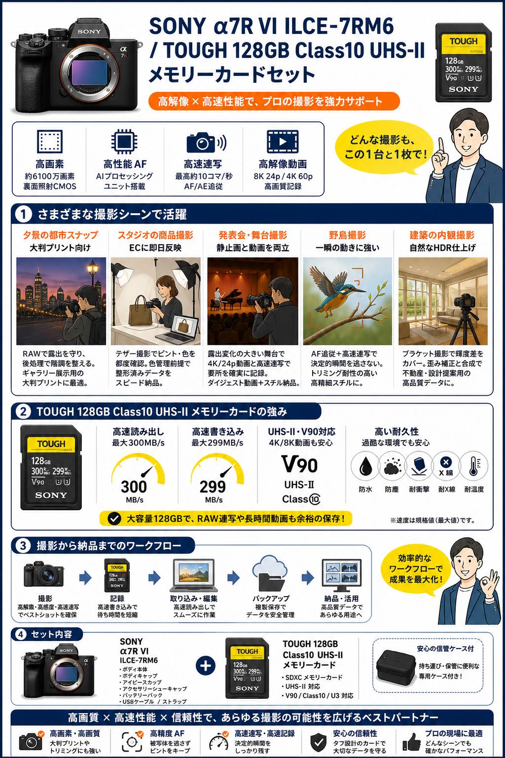 SONY α7R VI ILCE-7RM6 / TOUGH 128GB Class10 UHS-II メモリーカードセット 用途