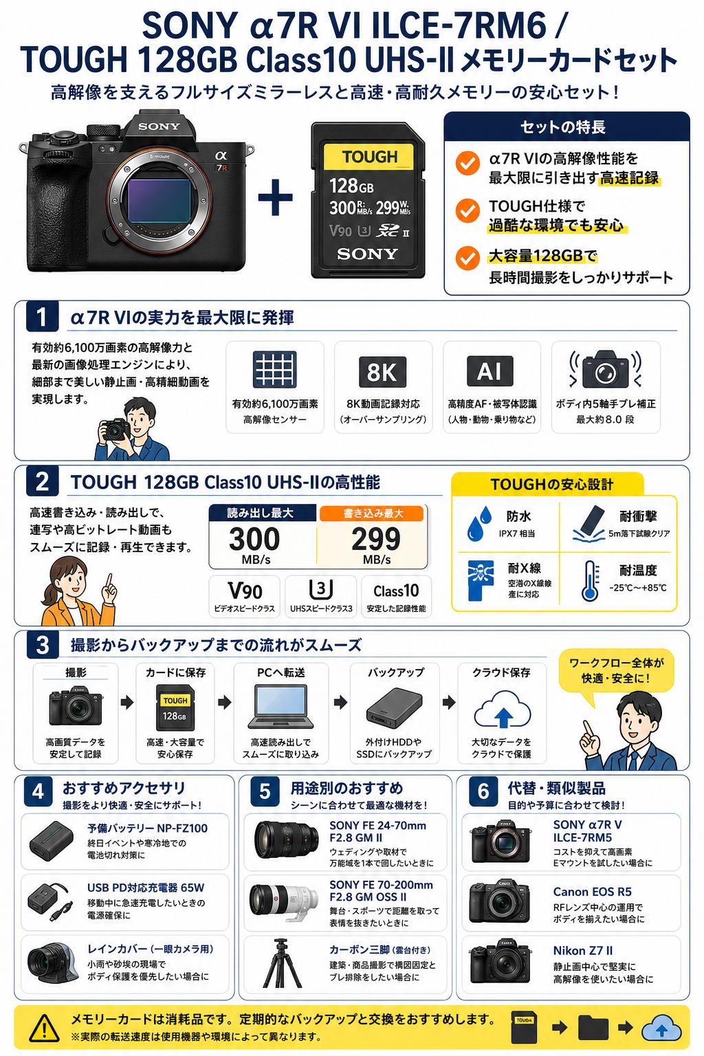 SONY α7R VI ILCE-7RM6 / TOUGH 128GB Class10 UHS-II メモリーカードセット 関連機器・周辺機器