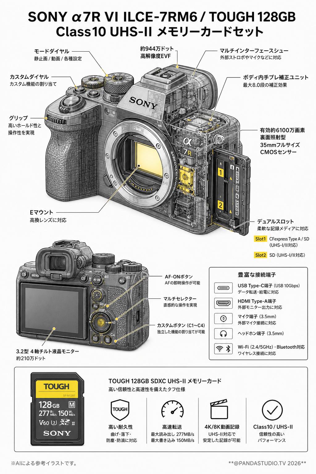 SONY α7R VI ILCE-7RM6 / TOUGH 128GB Class10 UHS-II メモリーカードセット スペック