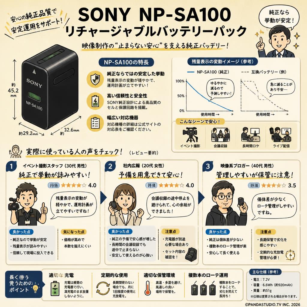 SONY NP-SA100 リチャージャブルバッテリーパック インターネット上のお客様の声（評判）